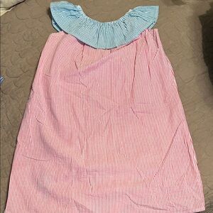Striped Pink & White Kids Casual Seersucker monogrammed “P” Dress